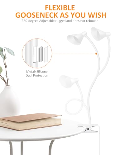 LiFMIRA Desk Lamp Clip on Light USB Reading Light 3 Color Modes 10 Dimmable Brightness Eye Care Clamp Desk Lamp Flexible Gooseneck Book Light for Reading in Bed and Desk - color: White