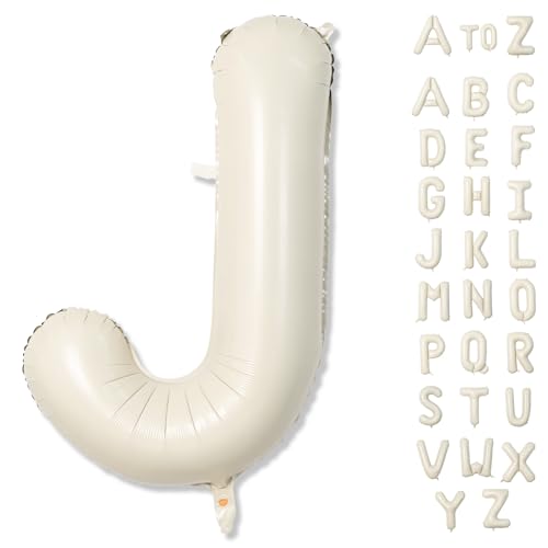 40 Inch Cream Letter Balloon, Big Alphabet J Foil Word Beige, Large Inflatable Name White Decor, Mylar Helium Custom for Women Birthday Party Decoration - color: Cream, size: Letter J