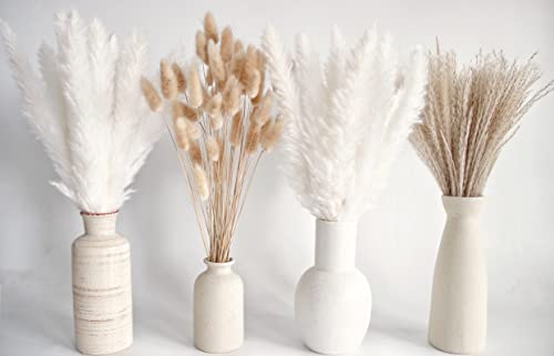Natural Dried Pampas Grass Decor, White Pampas Grass， Bunny Tails Dried Flowers, Reed Grass Bouquet for Wedding Boho Flowers Home Table Decor, Rustic Farmhouse Party (100 in Total ) - size: 100pcs-white