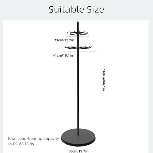 66 Inch Tall Rack Belt Display Shelf, 360° Rotation Floor Standing Belt Hanger 2 Tier Retail Scarf Stand Jewelry Necklaces Organizer Shawls Purse Shelf for Clothing Store Home (Black) - color: Black