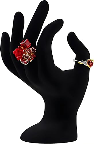 Hand-Shaped Jewelry Display Stand - 7-Inch Black Velour Holder for Rings, Bracelets & Photo Props