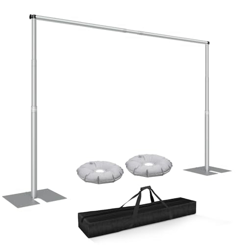 Pipe and Drape Backdrop Stand Kit 7x10ft, Heavy Duty Back Drop Adjustable Stand with Carry Bag, Metal Background Frame for Parties Wedding Birthday Decoration Photography Photo Booth Video - Sliver - color: Silver, size: 7x10ft