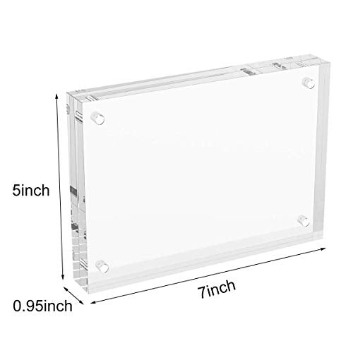 AITEE 5x7 Acrylic Picture Frames 3 Pack, 20% Thicker Block, Clear Picture Frames Freestanding Double Sided Magnetic Acrylic Lucite Frameless Transparent Square Frame Gift for Desktop Display - size: 5x7