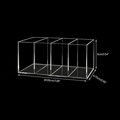 HSYMQ Acrylic Pen Holder 4 Compartments Clear Pencil Holder Organizer Makeup Brush Holder