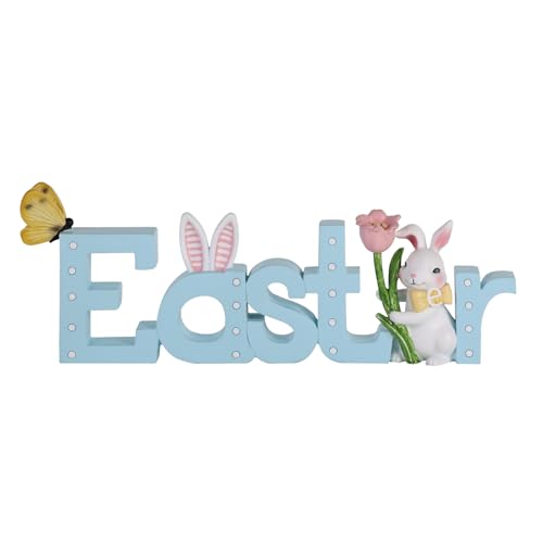 NIKKY HOME Easter Decor for Table, Easter Bunny Sign Table Decor, Cute Rabbit Centerpiece Resin Holiday Decorations for Shelf Mantel Spring Decorations for Party