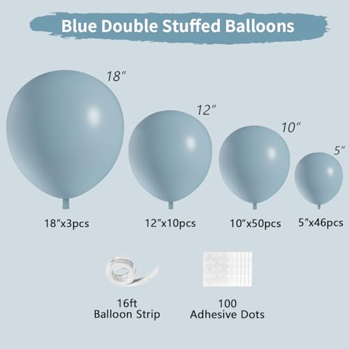 Double Stuffed Balloons Dusty Blue Different Size 115Pcs 5/10/12/18" Slate Dusty Blue Balloons Garland for Birthday Baby Shower Bridal Shower Gender Reveal Bear Neutral Theme Party - color: Slate Blue