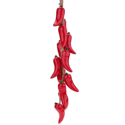 Woration Fake Handmade Ceramics Hot Chili String Artificial Hanging Red Pepper Faux Vegetable Decoration Garland Vine for Home Kitchen Party Photography Prop 1 Pack - color: Ceramic Chili