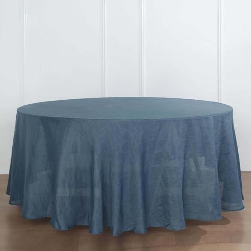 Efavormart 120" Blue Premium Faux Linen Round Tablecloth | Textured Wrinkle Free Tablecloth - color: Blue, size: 120" (Round)