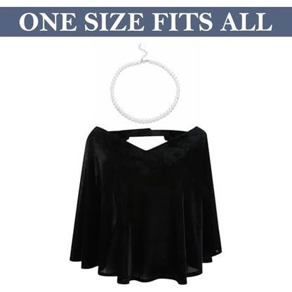 Cunno 2 Pcs Senior Black Velour Drape for Photography Round Imitation Pearl Necklace Wrap School Senior Pictures Wrap Black Velvet Graduation Drape for Photo High Schools Prop One Size