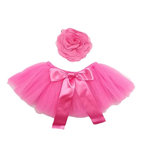 Baby Photography Props Boy Girl Photo Shoot Outfits Newborn Lovely Costume Tutu Dress Flower Headband - color: Mei Hong