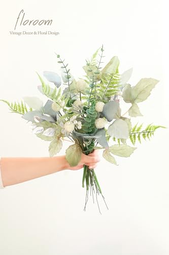 Floroom Artificial Greenery Stems Box Set, 36pcs with 7 Kinds of Faux Greenery Flowers Picks for DIY Bridal Bouquets Wedding Floral Arrangement Table Centerpieces, Dusty Blue & Silver - color: Dusty Blue & Silver
