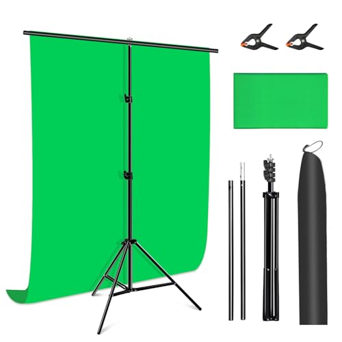 Green Screen Backdrop Kit with Stand, PULUZ 3.2x6.5ft Portable GreenScreen Background Stand, T-Shape Green Screen Stand kit with Clamp Carrying Bag for Streaming Video and Photography Shoots - size: 3.2 x 6.5 Ft