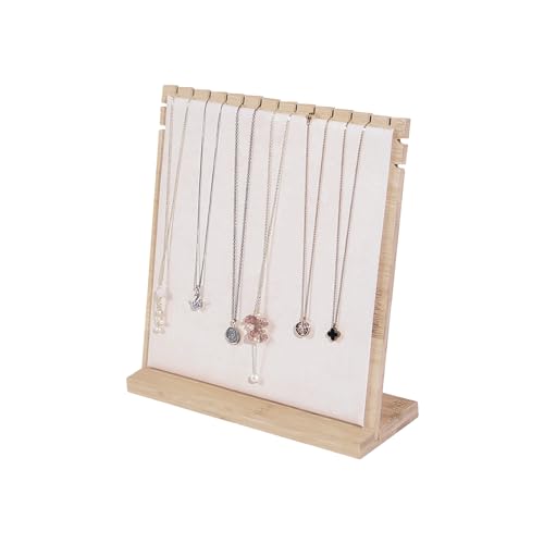 Bamboo Necklace Display Stand, Wood Jewellery Necklace Holder, Chain Jewelry Rack Organizer, Tabletop Display Boards for Home or Shop Sell Show (Beige Velvet) - color: Beige Velvet, size: Medium Size(10.8"X11.8")