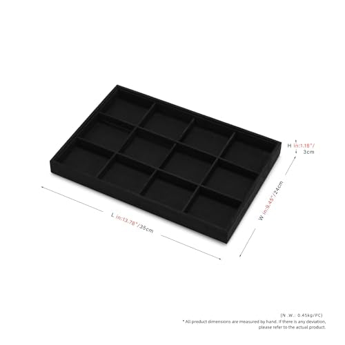 12 Grids Microfiber Jewelry Tray Bracelet Bangle Watch Earring Ring Necklace Drawer Organizer Holder for Display Storage (Black) - color: Black, size: 12 Grid