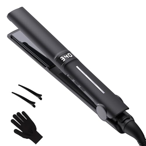 2 in 1 Hair Straightener and Curler | 11 Temp Settings (265°F-450°F) | 20s Fast Heating | Dual Voltage | Auto Shut-Off | for All Hair Types with Heat Glove & Clips