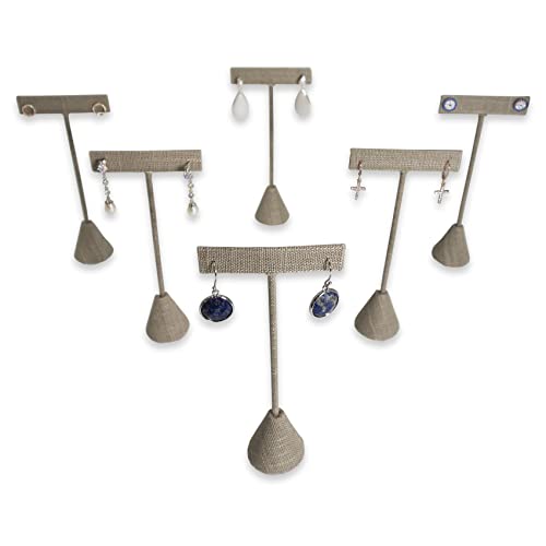 6Pcs Set Earring T Stand Display Set, Jewelry Display Stand for Showroom and Tradeshow Showcase Displays, various materials, 4 1/2 H in; 5 3/4 H in; 6 3/4 H in (Grey Linen) - color: Grey Linen