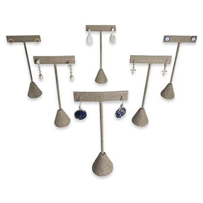6Pcs Set Earring T Stand Display Set, Jewelry Display Stand for Showroom and Tradeshow Showcase Displays, various materials, 4 1/2 H in; 5 3/4 H in; 6 3/4 H in (Grey Linen) - color: Grey Linen