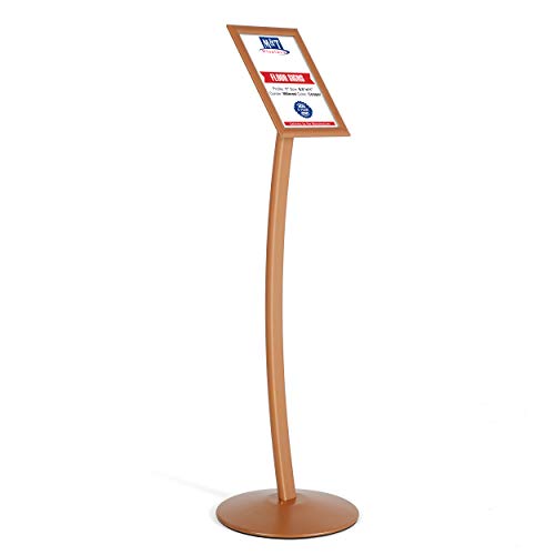 M&T Displays Curved Menu Board, 8.5x11 Pedestal Sign Holder Copper Floor Standing Aluminum Front Loading Easy Open Poster Message Advertisement Holder For Restaurant Cafe Hotel - color: Copper, size: 8.5x11