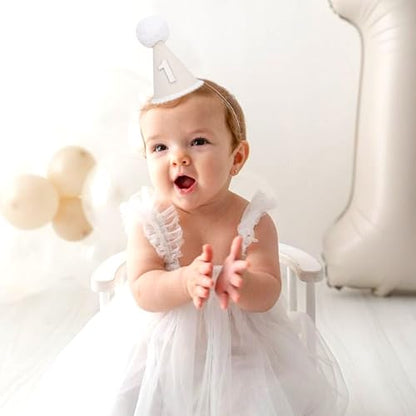 Boho First Birthday Hat-Natural 1st Birthday Boho Decorations,One Birthday Costume Headwear,Cake Smash Photo Prop - color: White