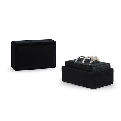 Rectangle 3 Slots Italian Velvet Jewelry Box Engagement Wedding Photo Ring Box Keepsake Box Triple Ring Gift Box (Black) - color: Black