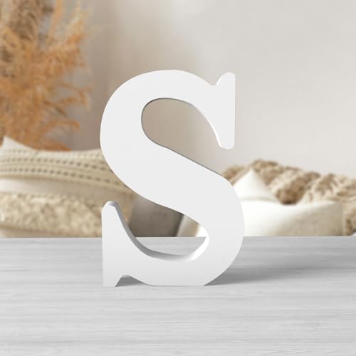 6 Inch White Wood Letters Unfinished Wood Letters for Wall Decor Decorative Standing Letters White Block Letters for wall Decoration for Craft Home Party Projects (S) - color: White-S, size: 6 inch