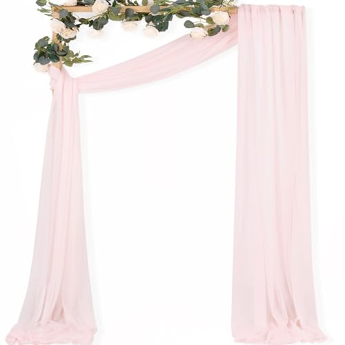 MLMC Blush Pink Wedding Arch Draping Fabric 1 Panel 29" x 20 FT Extra Long Gauze Drapes Sheer Backdrop Curtains 6.6 Yards Airy Outdoor Drapery Panels for Wedding Baby Shower Birthday Decor - color: Blush Pink