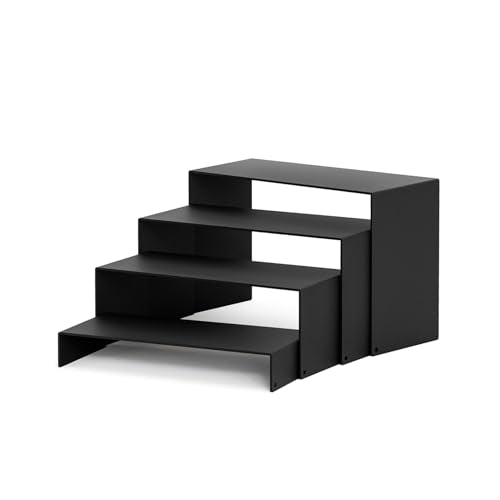 Black Matte Metal Display Stand,8 Pcs 2 Set Display Risers, Metal Rectangular Display Shelf Holders for Showcase, Dessert, Perfume, Vendor Events, Cupcake Stands, Toys Display Shelves ( 8Pcs-Black, 7”L~8”L~9”L ) - color: 8Pcs-Black