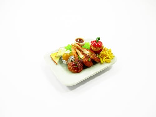 1:6 Dollhouse Miniatures Food Steak Lamb Leg Baked Potato On Plate Supply 14676
