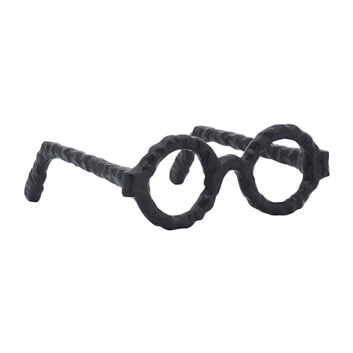 Modern Decorative Glasses Sculpture Figurine for Office Shelf Decor - Home and Bathroom Accent for Desk Display - Living Room Ornament Statue for Coffee Table Styling in Spaces - 3", Black - color: Black Round