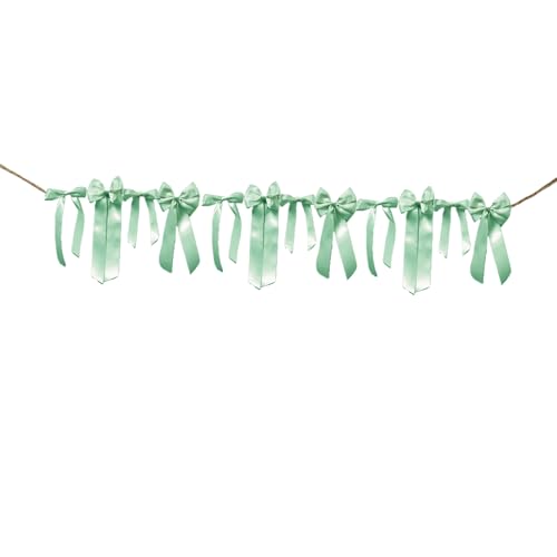 Meseey Sage Green Satin Bow Garland Banner, Boho Rustic Decor for Wedding, Bridal Shower, Baby Shower, Birthday, Neutral Party Supplies & Photo Backdrop - color: Sage Green