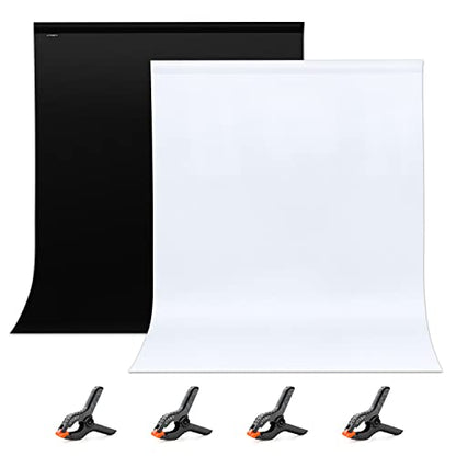 UTEBIT 5x6.5ft Photo Backdrop, Collapsible Backdrop White Black 2-in-1 Revisible Background Screen with 4 Spring Clamps for Photography Photoshoot Portraits Party Video Studio (Backdrop Only) - size: 5 * 6.5FT