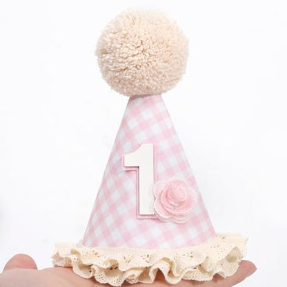 Baby In Bloom 1st Birthday Hat - First Birthday Party Decorations, Boho Cute First Birthday Hat - color: Pink