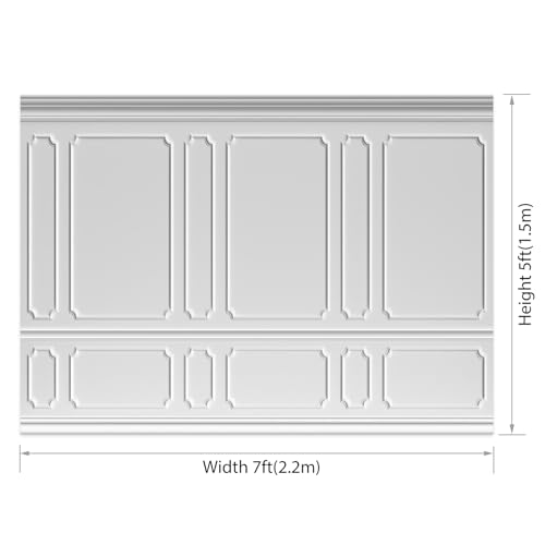 AOFOTO 7x5ft Empty Room Photo Backdrop White Living Room French Classic Frame Wall Photography Background Office Video Conference Meeting Background Adult Children Portrait Photoshoot Backdrop - color: white, size: 7x5ft