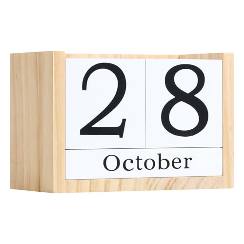 Wooden Block Calendar for Desk, Large Size Daily Desktop Perpetual Desk Calendar, Cute Date Display Desk Accessories for Home Office Decor, Teacher, Classroom, Reusable Yearly, Wood Grain - color: Wood Grain, size: Large Size