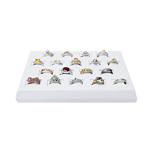 MOOCA 18 Slots Ring Tray Display, Slotted Ring Showcase Display Jewelry Organizer Stand, Jewelry Holder for Showcase, Premium White Leatherette - color: White Faux Leather, 18 slots