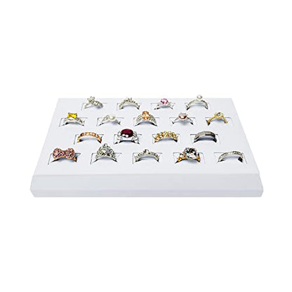 MOOCA 18 Slots Ring Tray Display, Slotted Ring Showcase Display Jewelry Organizer Stand, Jewelry Holder for Showcase, Premium White Leatherette - color: White Faux Leather, 18 slots