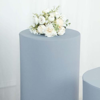 Efavormart Set of 5 | Dusty Blue Spandex Cylinder Plinth Display Box Stand Covers, Stretchable Pedestal Pillar Prop Covers - 160 GSM - color: Dusty Blue, size: Spandex Cylinder Covers