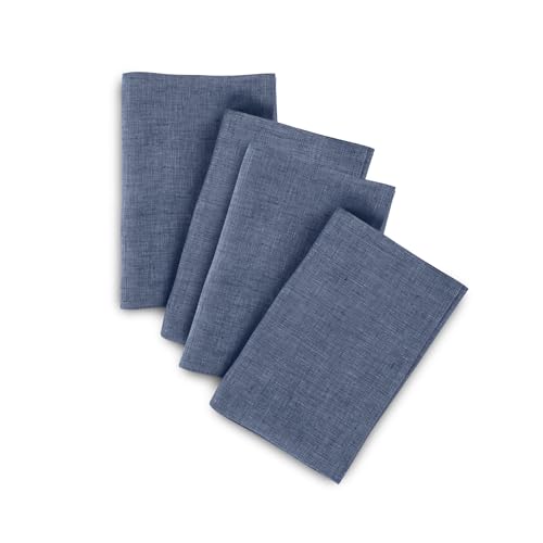 Solino Home Linen Cloth Napkins Set of 4-100% Pure Linen Blue Denim Dinner Napkins 20 x 20 Inch for Spring, Summer - Athena, Handcrafted and Machine Washable - color: 07: Blue Denim, size: 20" x 20" (Set of 4)