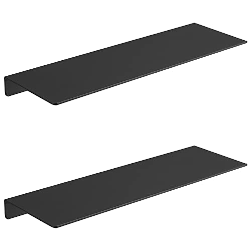 JOOM Black Floating Shelves for Wall Storage, Metal Wall Shelves for Living Room, Bathroom, Kitchen, 16” Display Shelves for Collectibles(2 PCS) - color: Black, size: 16 Inch-Two Pack
