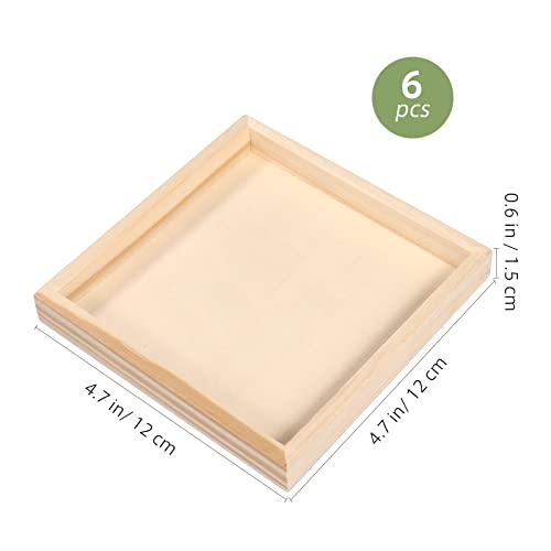 6pcs Unfinished Art Wood Tray Craft Painting Wood Panel Boards Square Montessori Tray Wooden Canvas Boards with Frame for Home Decor and Craft Projects - Painting Puzzle Blocks for Kids, 4.7"