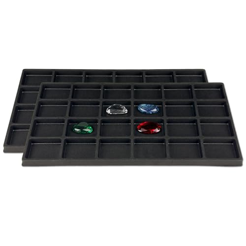TheDisplayGuys For Your Modern Living 2-Pack 24-Compartments Flocked Velvet Jewelry Display Inserts - Tray/Case Liners - Ring Earrings Storage, (Black) by The Display Guys - color: Black, size: Compartments - 24