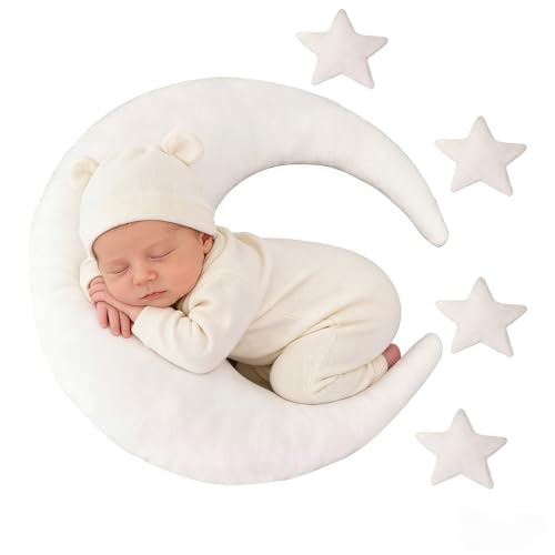 Newborn Photography Props 5Pcs Baby Moon Star Pillow Set Newborn Photography Posing Pillows Adjustable Photography Props, White - color: White