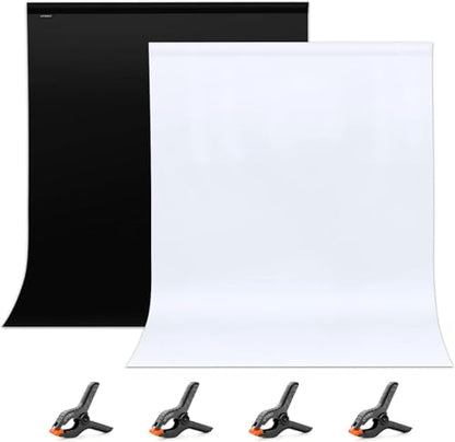 UTEBIT Black White Backdrop, 5x6.5ft Photo Backdrop Curtain with 4 Clamps for Photoshoot, Pure Photographic Studio Backgrounds, Thick Polyester Fabric Photography for Party Portraits Video Recording