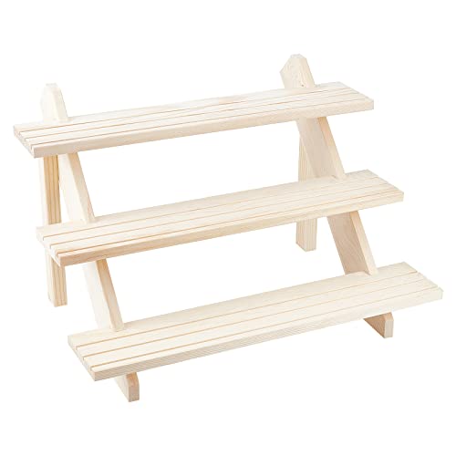 NBEADS 3-Tier Log Retail Earring Display Riser, Earring & Ring Holder Detachable Unfinished Wood Retail Jewelry Card Display Stand with Groove for Crafts Jewelry Showing Storage Display Collection - color: Wooden- L.W.Thi: 15.35x15.75x12.6"
