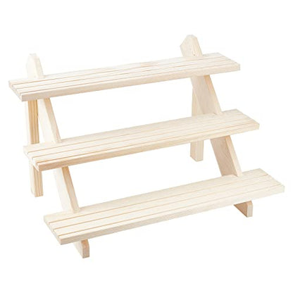 NBEADS 3-Tier Log Retail Earring Display Riser, Earring & Ring Holder Detachable Unfinished Wood Retail Jewelry Card Display Stand with Groove for Crafts Jewelry Showing Storage Display Collection - color: Wooden- L.W.Thi: 15.35x15.75x12.6"