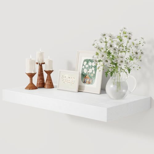 12 Inch Deep White Floating Shelves, 24 x 12 Floating Shelf for Books, Rustic Wood Deep Wall Shelves for Home Storage & Display, 2" Thicked Shelves for Kitchen, Living Room, Bedroom, 1 Pack - color: White, size: 24"W x 12"D, 1 Pack