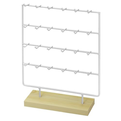 Earring Display Stand for Selling, 4 Tier Wooden Base Earring Rack Tower Display Holder Stand (24 Hooks, White) - color: White