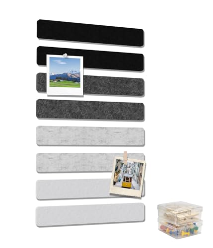Cork Board Strips for Walls, 13" x 2" Felt Bulletin Board Bar Strip, 8 Pack Long Pin Board with Push Pins and Clips for Picture Photos, Gradual Gray - color: Gradual Gray