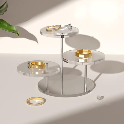 Round Acrylic Display Riser Stands, 3 Tier Jewelry Display Stands for Rings Earrings Mini Figurines 1 Pack(Clear) - color: Clear