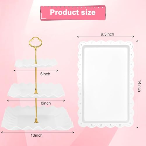 5 Pcs Dessert Table Display Set - 2 Pcs 3-Tier Dessert Display Stands & 3 Pcs Serving Tray - Dessert Trays Dessert Stands Treat Table Displays Set for Tea Parties,Birthdays & Baby Showers - color: White